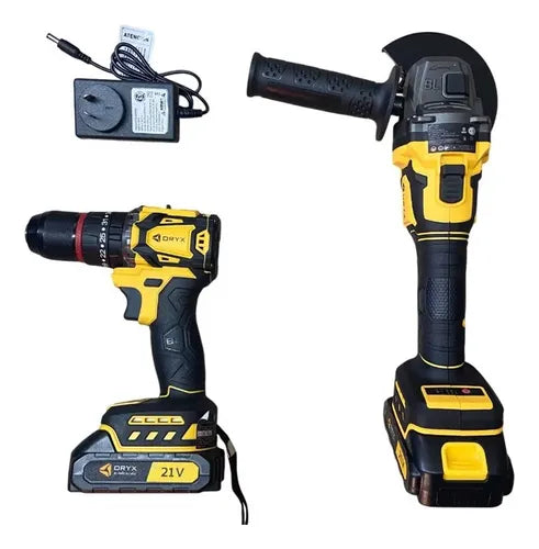 AMOLADORA ANGULAR + TALADRO INALAMBRICOS ORYX 21V 7500RPM EL-CAG21V EL673