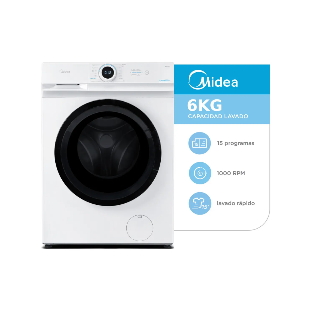LAVARROPAS AUTOMATICO MIDEA 6KG CARGA FRONTAL 1000RPM (MF100W60/W-A1)