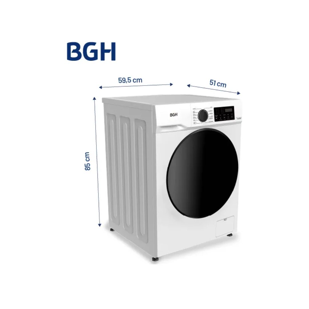 LAVARROPAS AUTOMATICO CARGA FRONTAL BGH INVERTER 8KG 1400RPM (BWFE08W24AR)