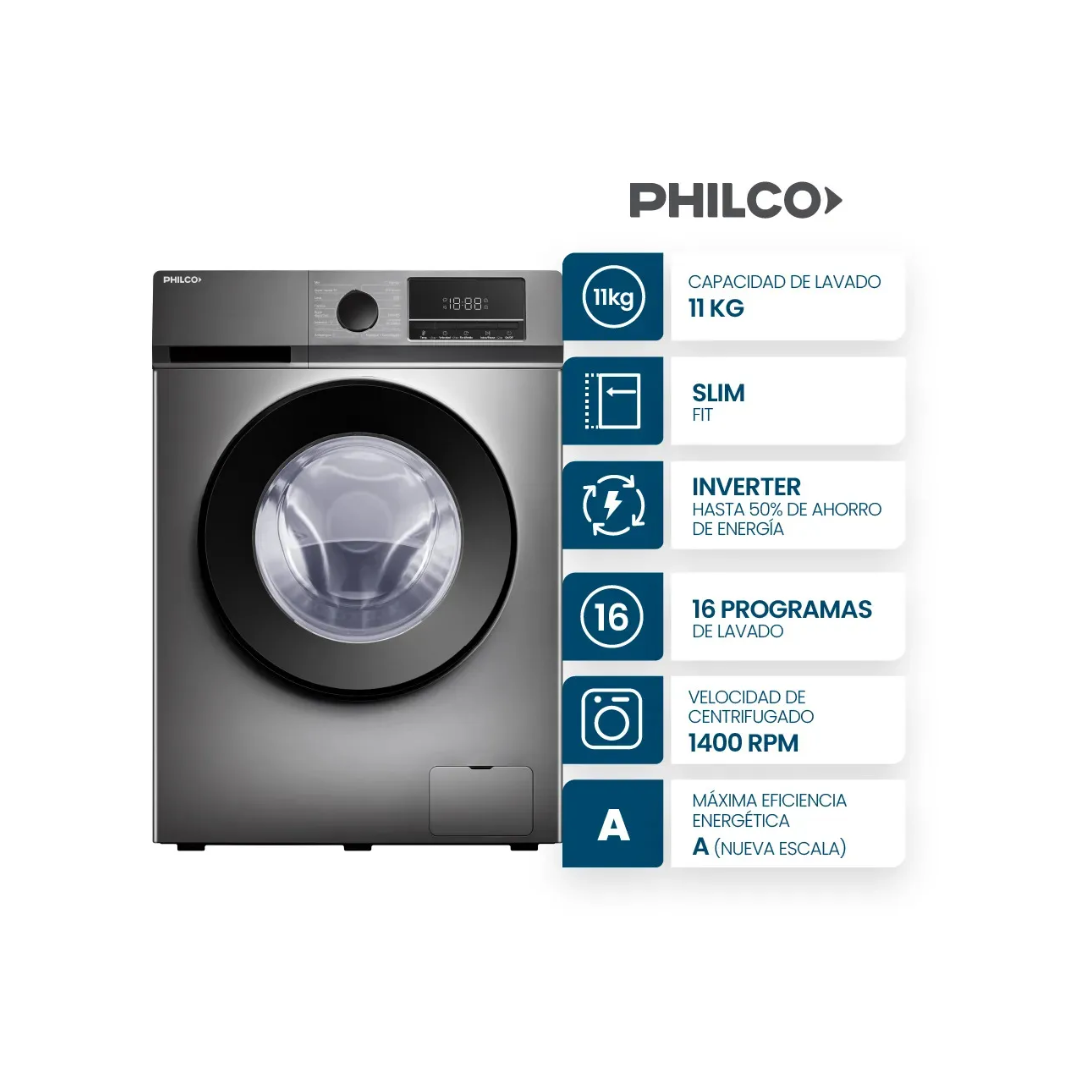 LAVARROPAS PHILCO 11KG INVERTER GRIS