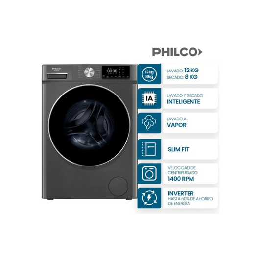 LAVASECARROPA PHILCO 12KG INVERTER GRIS 94PHLS128-2TN
