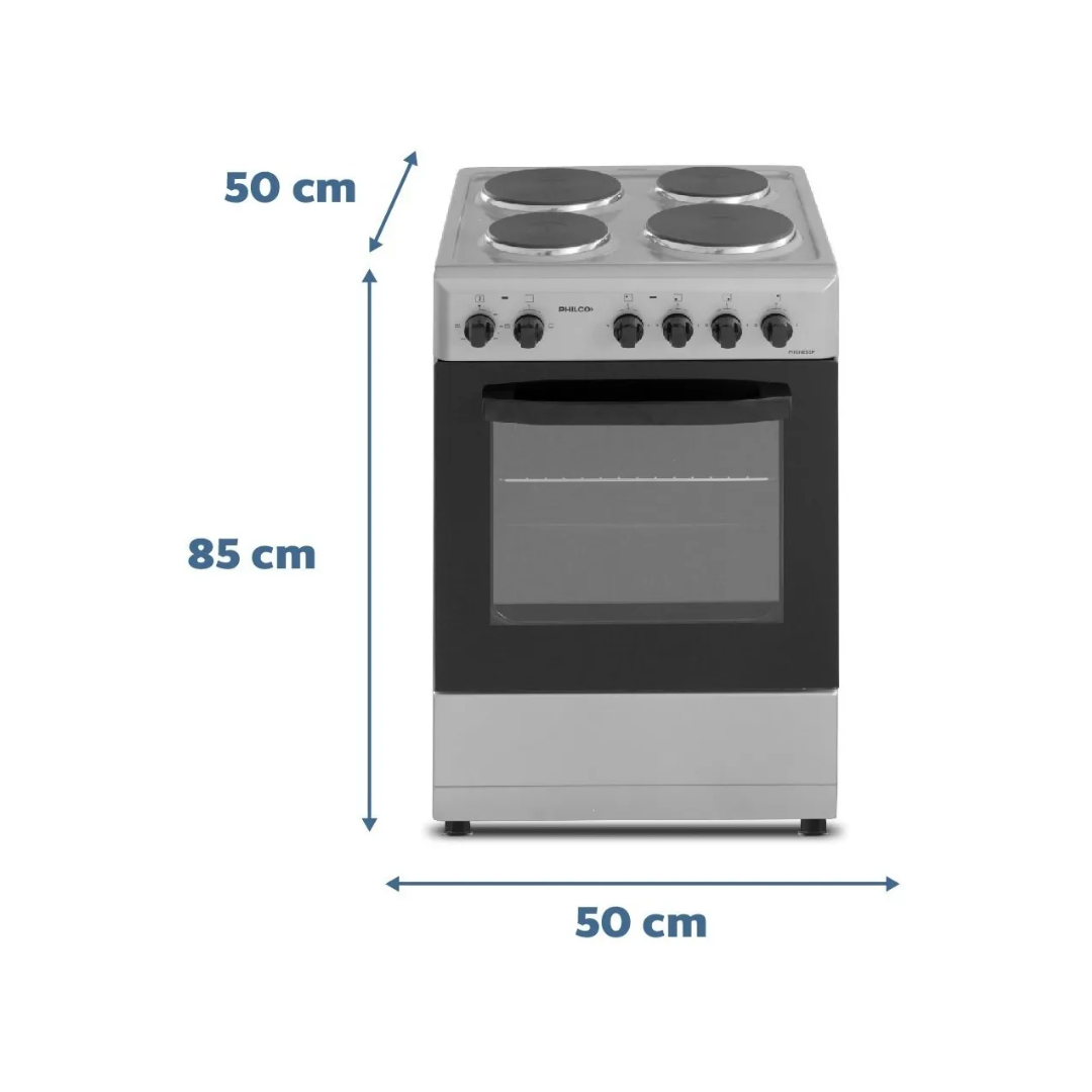 COCINA ELECTRICA PHILCO 4 HORNALLAS 50CM (PLATA)